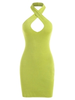Criss Cross Halter Knitted Slinky Dress M Green