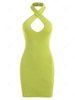 Criss Cross Halter Knitted Slinky Dress S Green