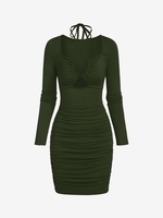 Criss Cross Halter Ruched Bodycon Dress M Deep green