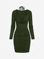 Criss Cross Halter Ruched Bodycon Dress S Deep green