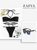 Criss Cross Halter Textured Floss Bikini with Square Oversized Sunglasses Black