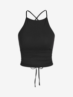 Criss Cross Lace Up Open Back Tank Top M Black