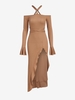 Criss Cross O-ring Ruffles Textured Asymmetrical Dress S Coffee