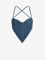 Criss Cross Open Back Bustier Denim Tank Top Blue