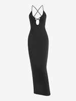 Criss Cross Open Back Cami Slinky Dress L Black