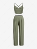 Criss Cross Open Back Cowl Front Top and Pants Set L Deep green
