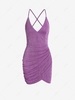 Criss Cross Open Back Ruched Tulip Mini Dress S Light purple