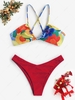 Criss Cross Painting Floral Cheeky Mix and Match Bikini Set Red