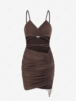 Criss Cross Ruched Cut Out Slinky Mini Dress Xs Deep coffee