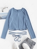 Criss Cross Solid Tie-around Baby Tee S Blue gray