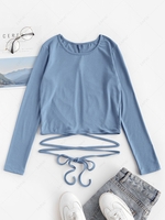 Criss Cross Solid Tie-around Baby Tee S Blue gray