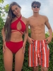 Criss Cross Striped Matching Couple Swimwear Red