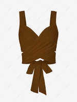 Criss Cross Tie Back Multiway Cropped Tank Top L Coffee
