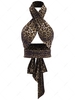 Criss Cross Tie Waist Leopard Archie Top L Coffee