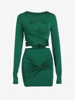Criss Cross Twisted Slit Cuff Mini Skirt Set L Green