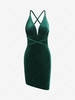 Criss Cross Velvet Bodycon Dress M Deep green
