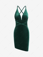Criss Cross Velvet Bodycon Dress M Deep green