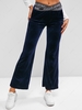 Criss Cross Waist Velvet Graphic Flare Pants S Deep blue