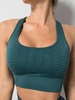 Crisscross Back Solid Color Honeycomb Textured Sports Bra M Deep green