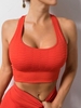 Crisscross Back Solid Color Honeycomb Textured Sports Bra M Orange