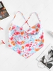 Crisscross Floral Print Back Tie Scarf Top S