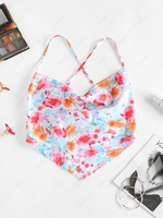 Crisscross Floral Print Back Tie Scarf Top Xl