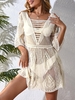 Crochet and Mesh Sheer Beach Cover Up Dress White