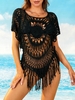 Crochet Batwing Sleeve Tassel Beach Dress Black