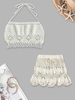 Crochet Beaded Tie Open Back Cover Up Top and Scalloped Skirt Set White