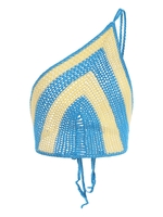 Crochet Colorblock One Shoulder Crop Top Blue