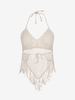 Crochet Fringed Scarf Hem Padded Top Light coffee