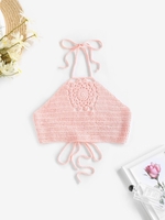 Crochet Halter Crop Tank Top Light pink