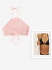 Crochet Halter Crop Tank Top With Minimalist Metal Thin Body Chain Light pink