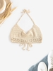 Crochet Halter Cropped Tank Top Light coffee