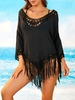 Crochet Insert Raglan Sleeve Tassel Cover Up Dress Black
