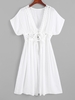 Crochet Insert Tie Front Batwing Sleeve Cover Up White
