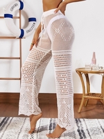 Crochet Knit Drawstring Cover Up Pants M White