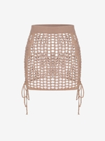 Crochet Knit Lace Up Mini Skirt M Light coffee