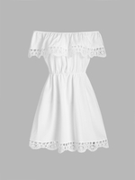 Crochet Lace Panel Off Shoulder Mini Dress S White