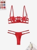 Crochet Lace Underwire Balconette Lingerie Set M Red