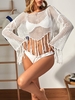 Crochet Long Sleeves Tassel Beach Top White