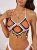 Crochet Mesh Panel Shells Cover Up Top Orange