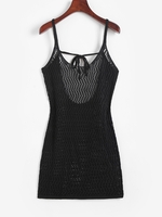Crochet Openwork Backless Mini Beach Dress L Black