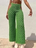 Crochet Openwork Cutout Waist Straight Pants L Green