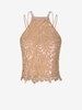Crochet Overlay Cutaway Tank Top Light coffee