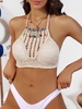 Crochet Padded Pompoms Cover Up Top Light coffee