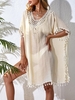 Crochet Panel Tasseled Trim Cover Up Top Light coffee