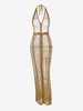 Crochet Ripped Halter Open Back Dress M Coffee