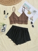 Crochet Scalloped Cami Top With Chiffon Semi Sheer Pull On Shorts Two Piece Beach Set Black