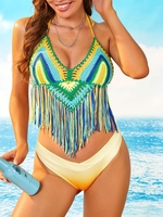 Crochet Tassel Halter Cover Up Top Green